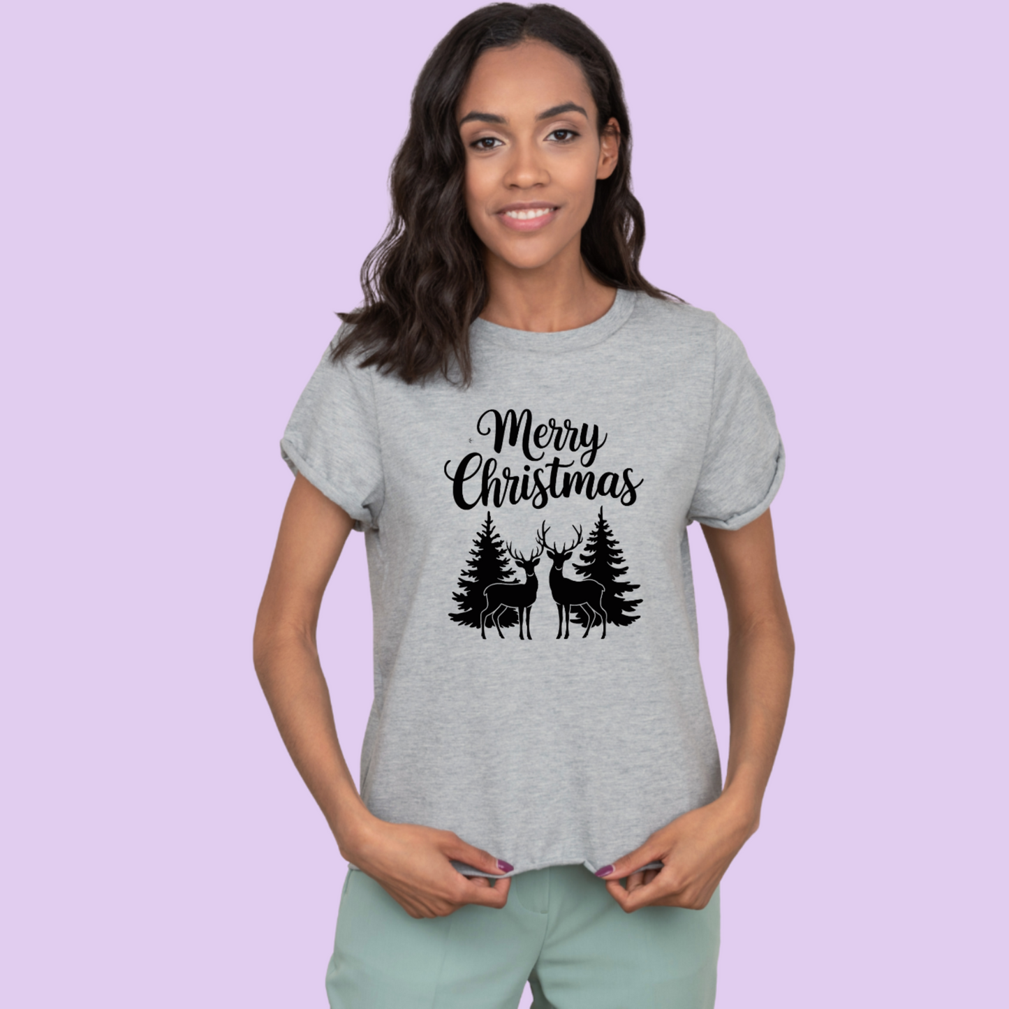 Merry Christmas – Deer & Trees Silhouette