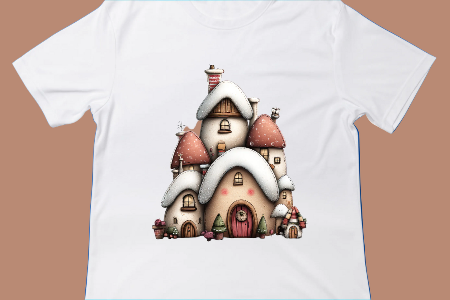 Whimsical Snowy Cottage Christmas Tee
