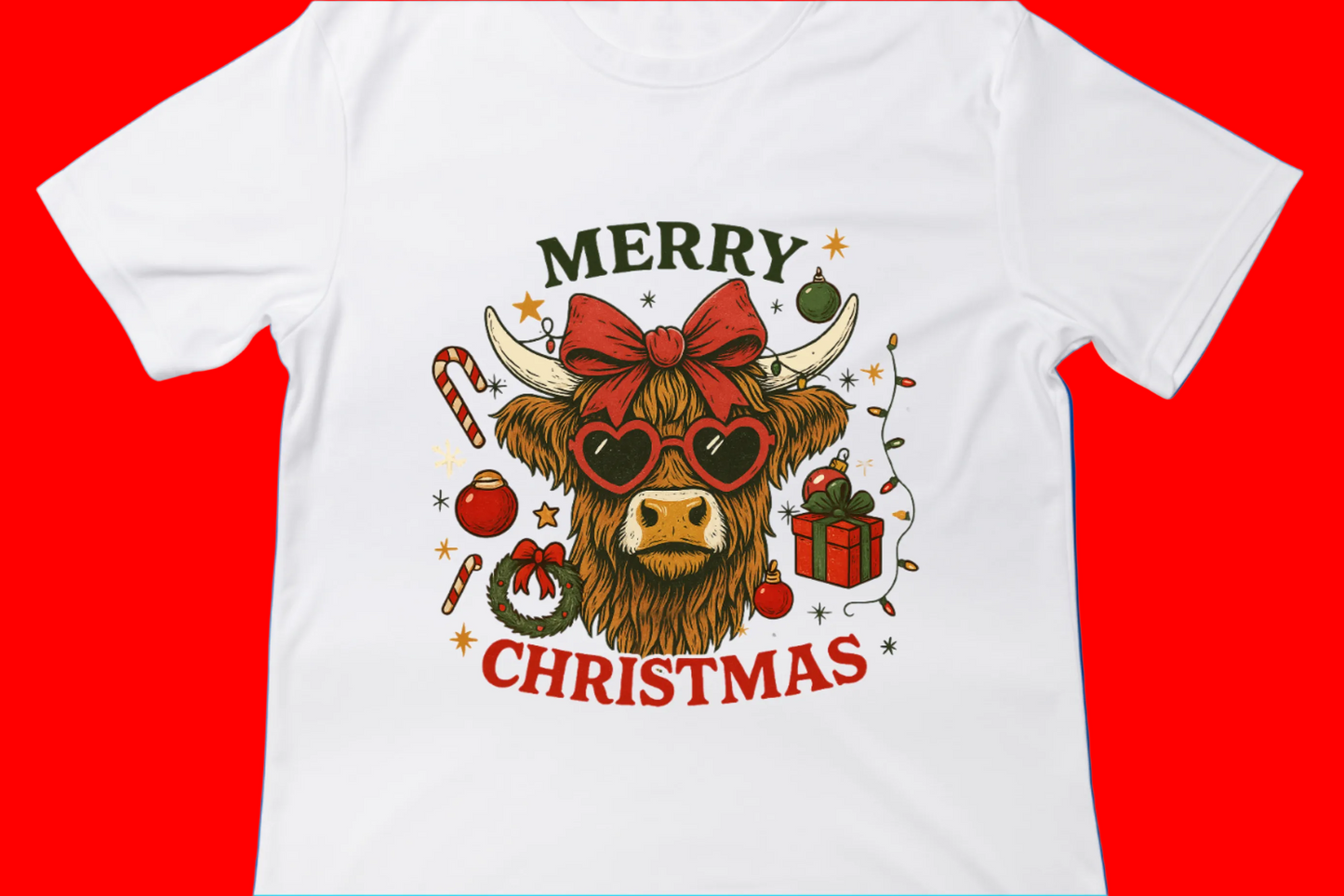 Merry Christmas Highland Cow Tee
