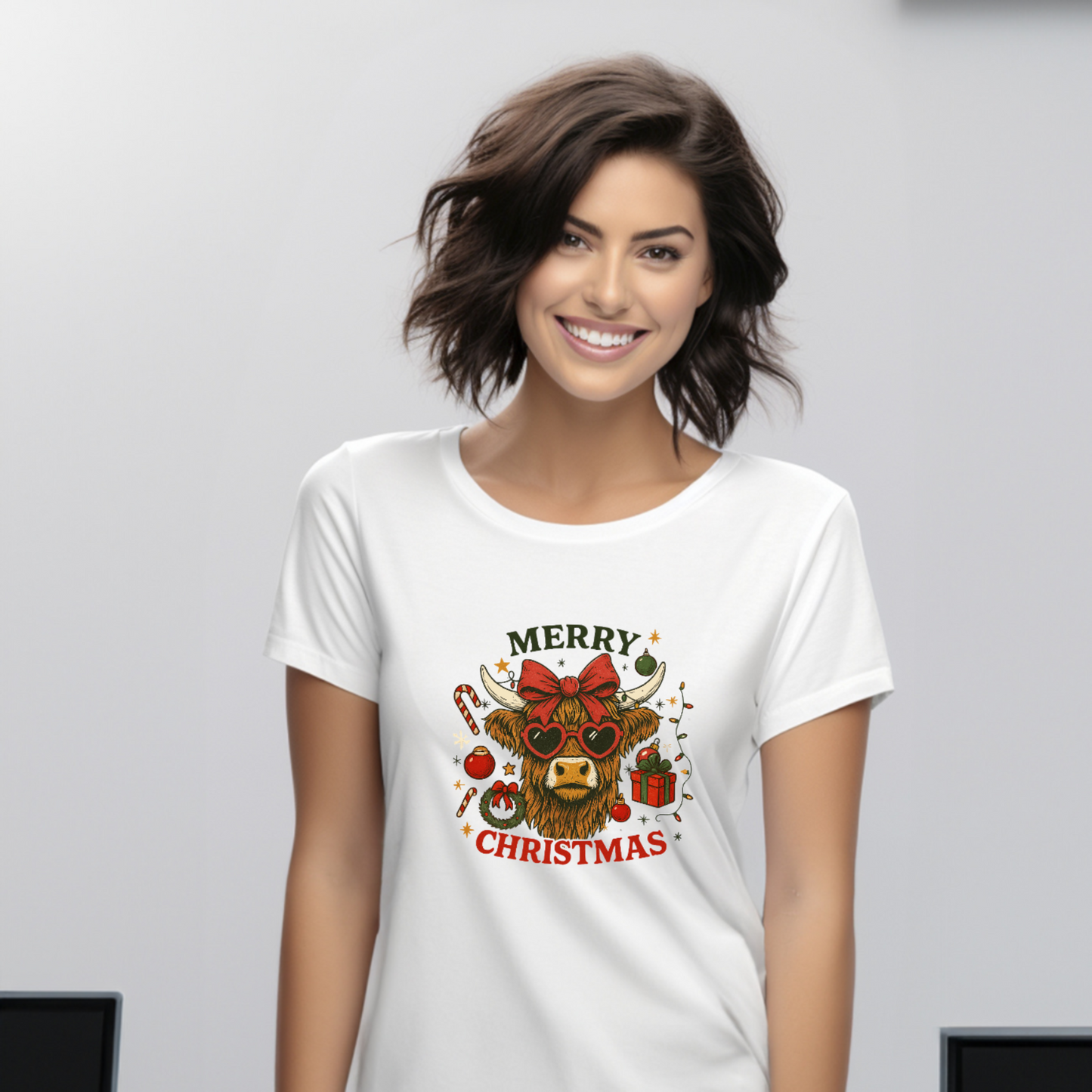 Merry Christmas Highland Cow Tee