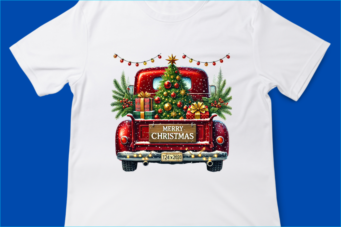 Vintage Merry Christmas Truck Tee – Festive Holiday Tree Pickup Design Red 3