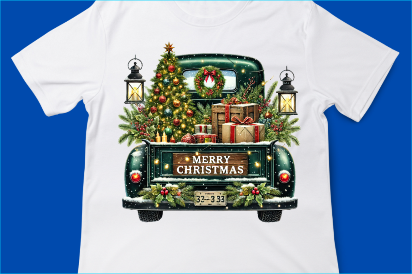 Vintage Merry Christmas Truck Tee – Festive Holiday Tree Pickup Design Green 2