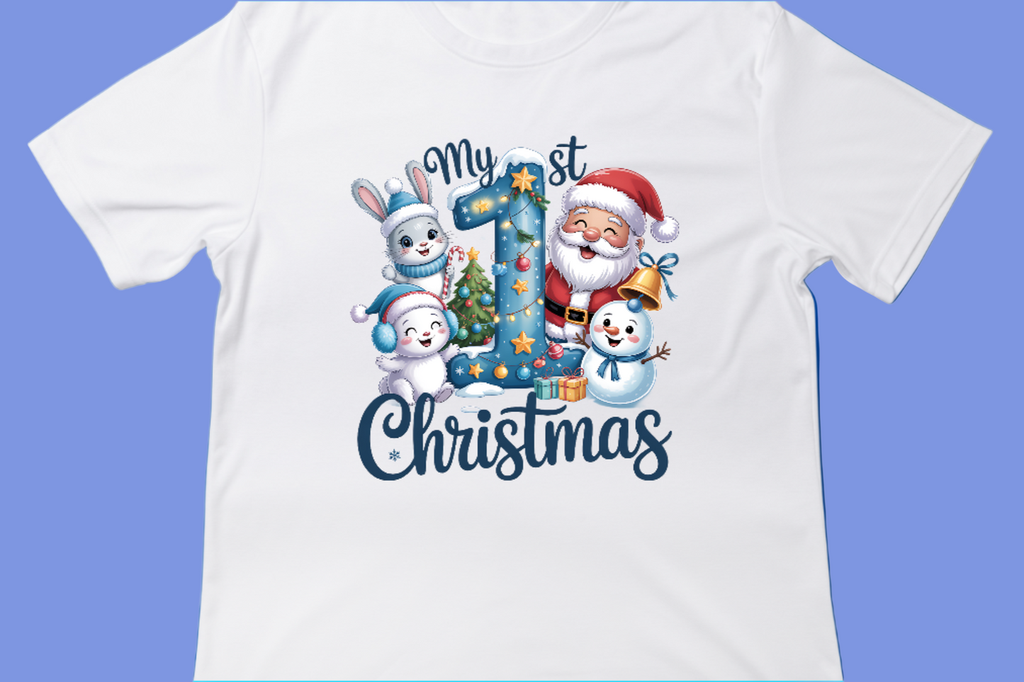 My First Christmas, Santa, Snowman & Bunny Tee