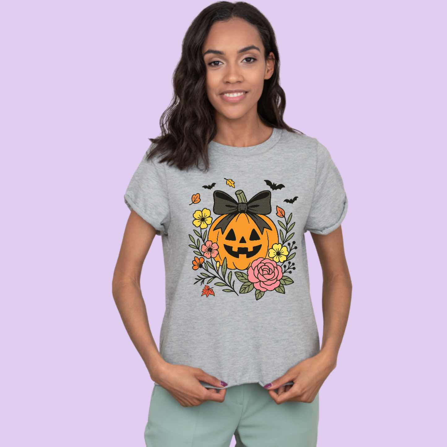 Floral Pumpkin Bow Tee